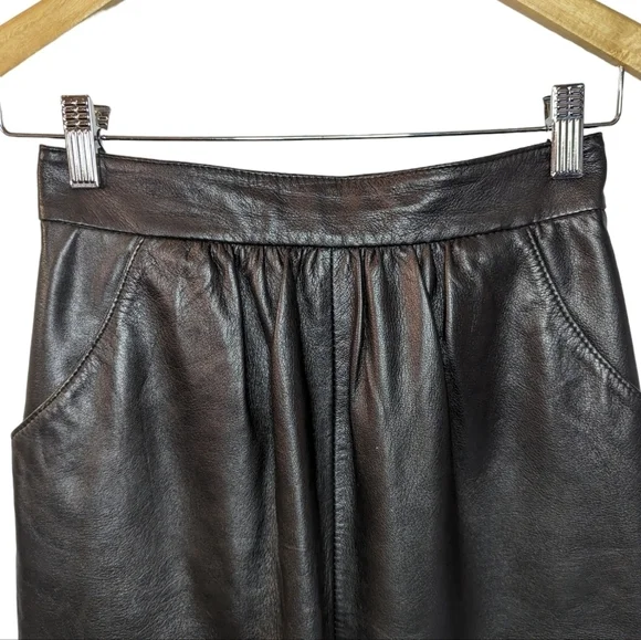 Vintage Friitala Black Leather Pencil Midi Maxi Lined Skirt Size 8 - Picture 4 of 13